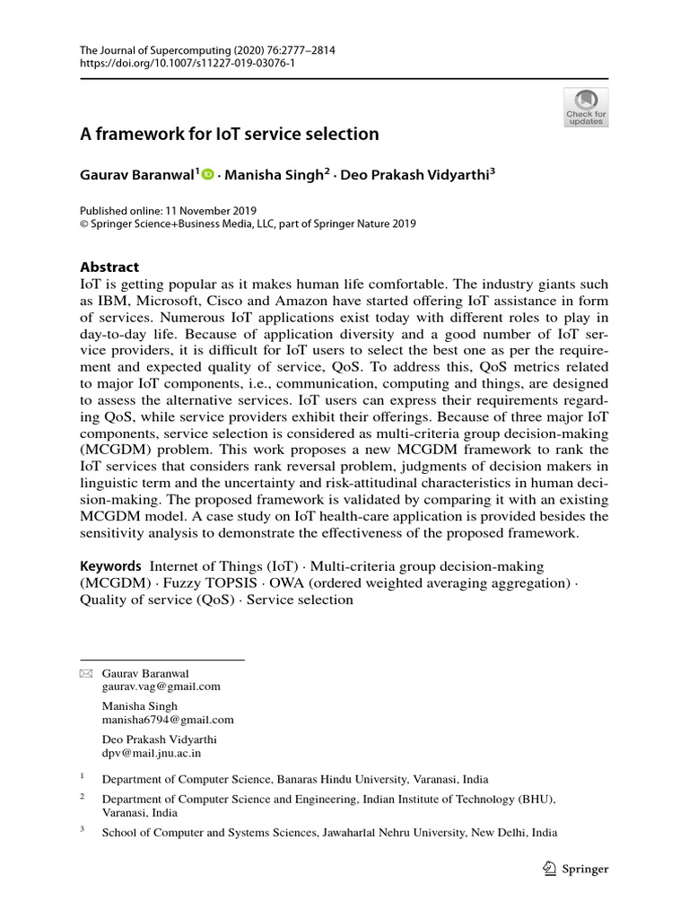 IoT Service Selection Framework | PDF | Computer Network | Internet Of ...