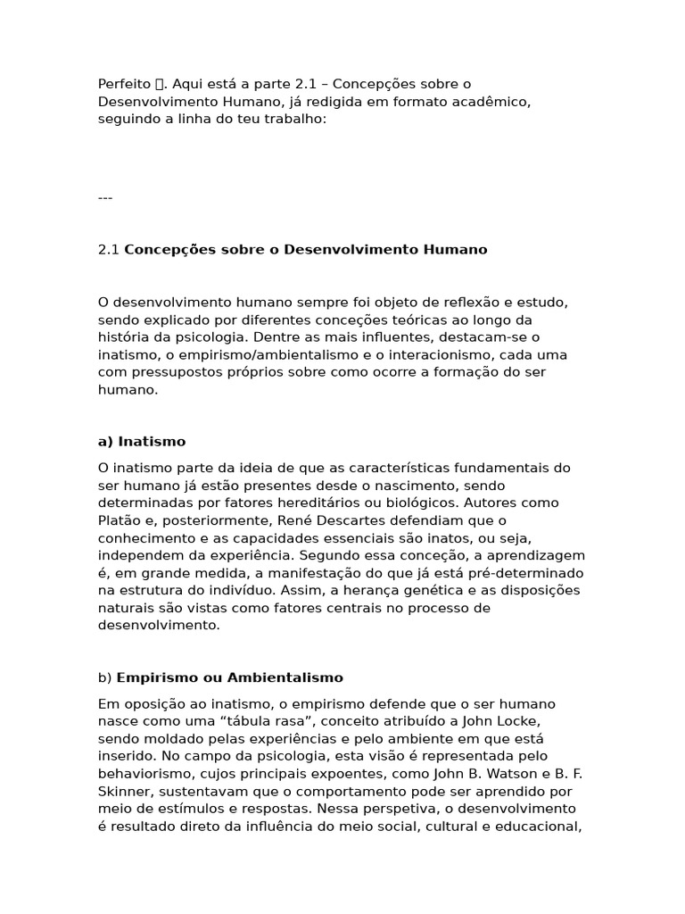 Concepções do Desenvolvimento Humano | PDF | Pedagogia | Aprendizado