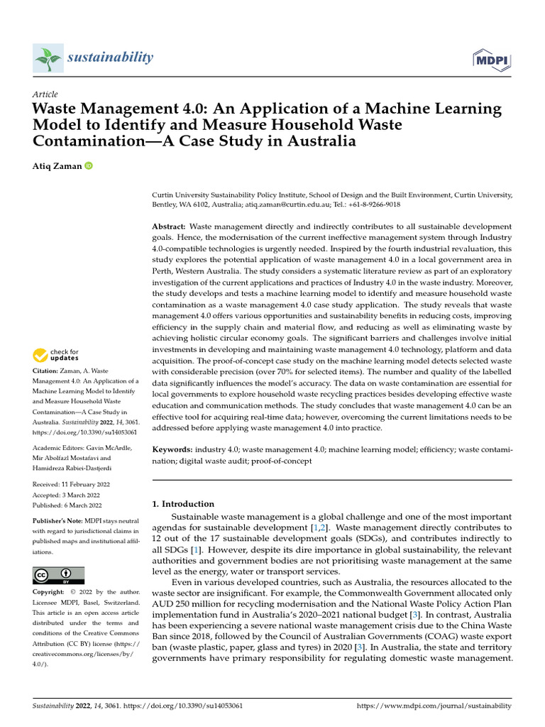 Machine Learning in Waste Management 4.0 | PDF | Waste Management ...