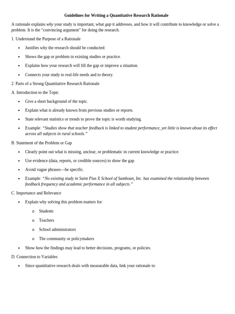 Writing a Quantitative Research Rationale | PDF | Hypothesis ...
