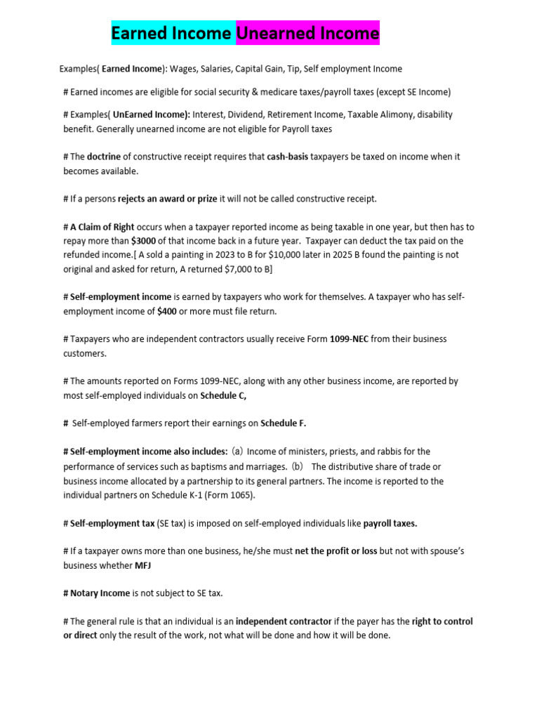 Understanding Earned vs. Unearned Income | PDF | Employee Benefits ...
