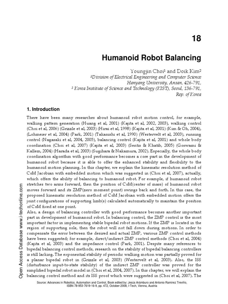 Humanoid Robot Balancing Control Techniques | PDF | Kinematics ...
