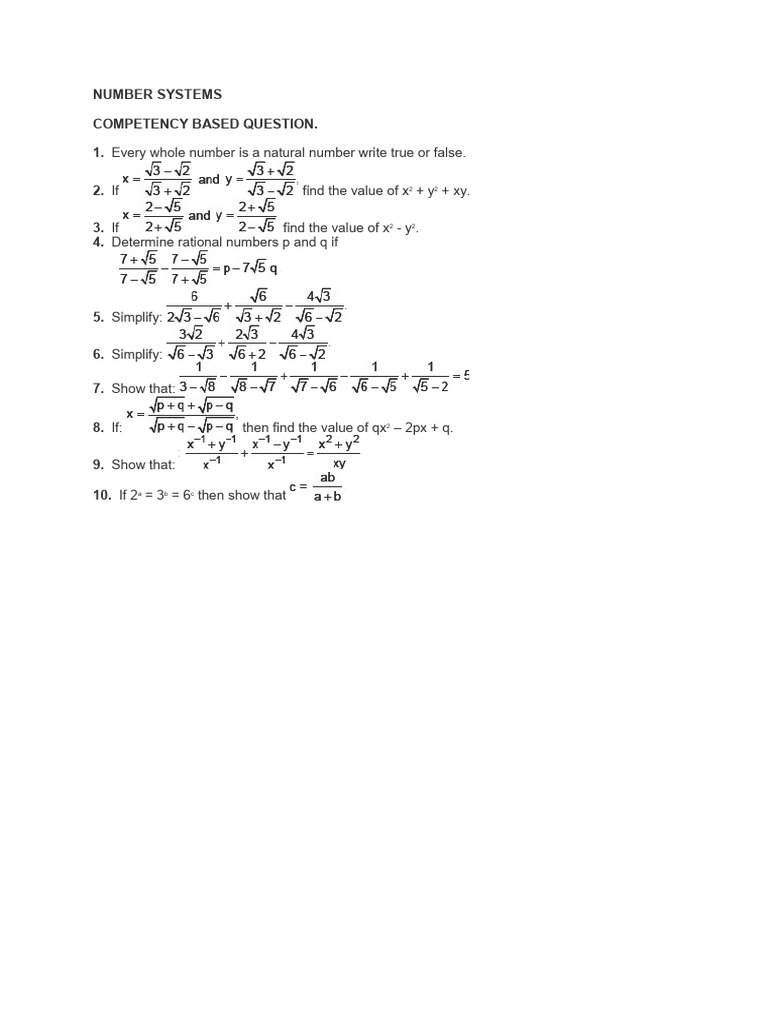 Number Systems Competency Based Question. 1. 2. 3. 4 | PDF