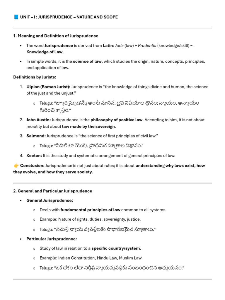 Jurisprudence Notes for LLB 3rd Sem | PDF | Jurisprudence | Precedent