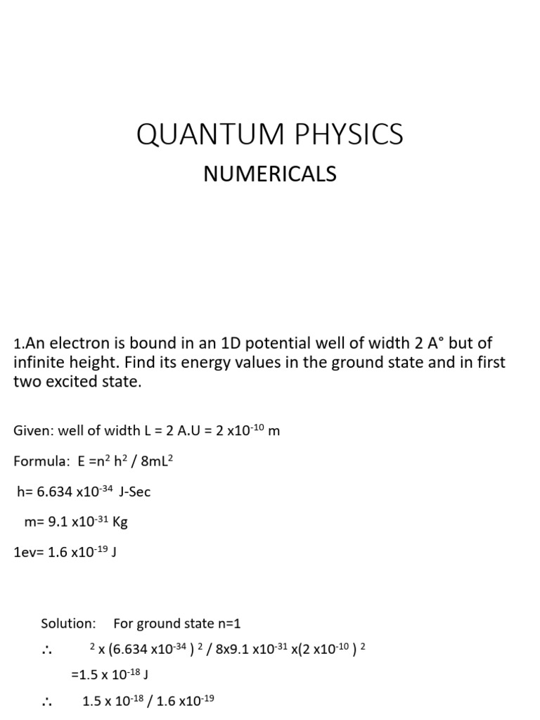 Quantum Physics Numerical Solutions | PDF | Electronvolt | Electron