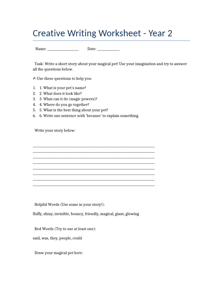 Year 2 Creative Writing Activity | PDF