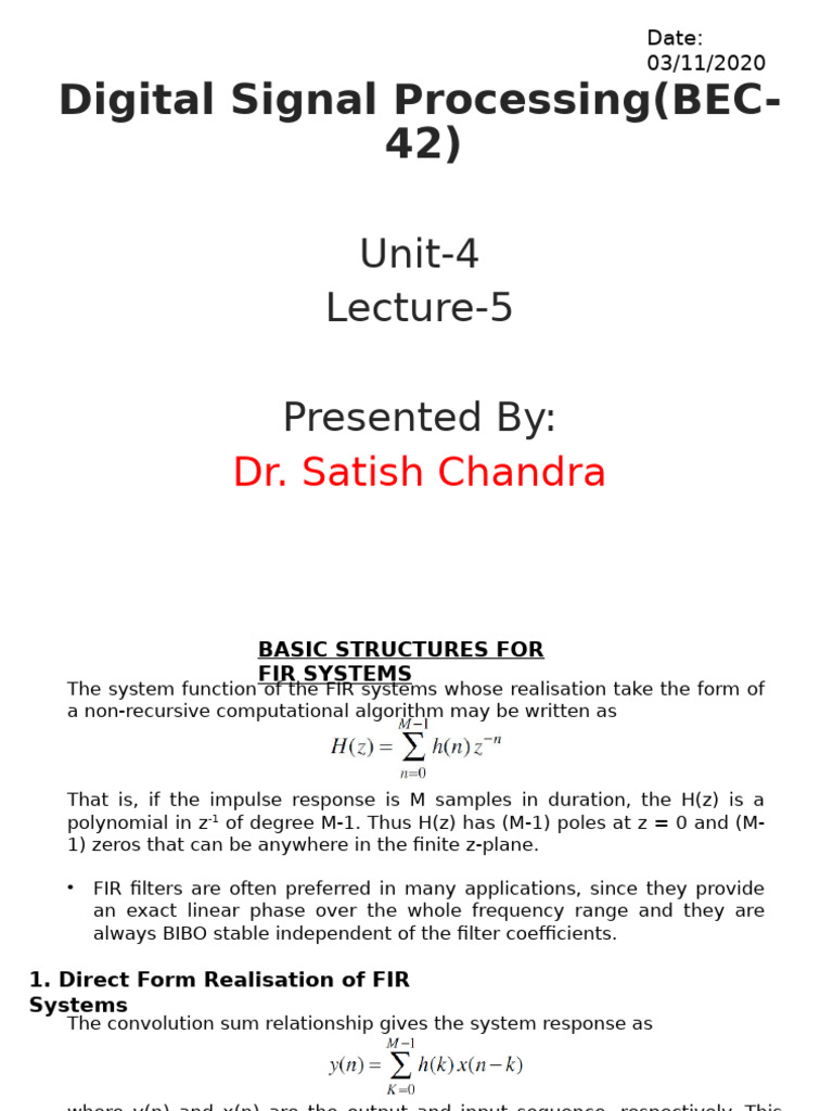 FIR System Realization Techniques | PDF | Electronics | Algebra