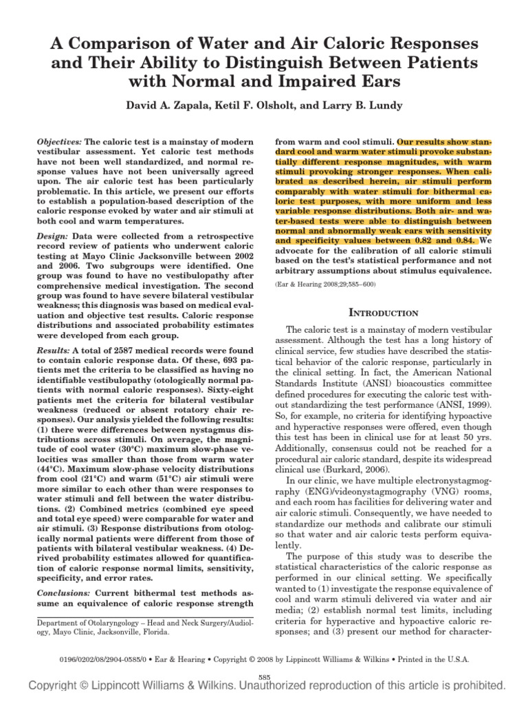 A Comparison of Water and Air Caloric Responses and Their Ability To ...