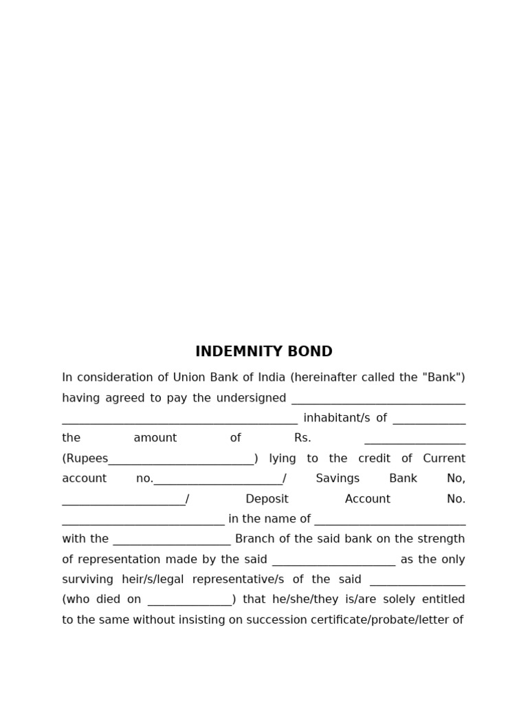 Indemnity Bond for Bank Transactions | PDF