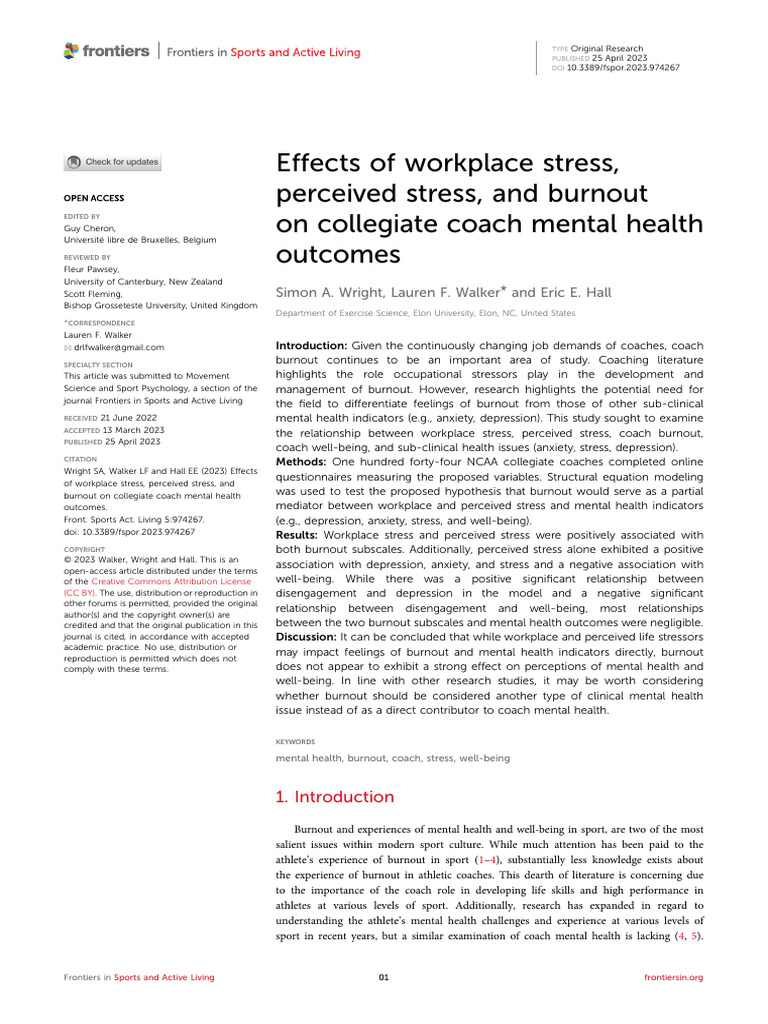 Coach Burnout and Mental Health Study | PDF | Occupational Burnout ...