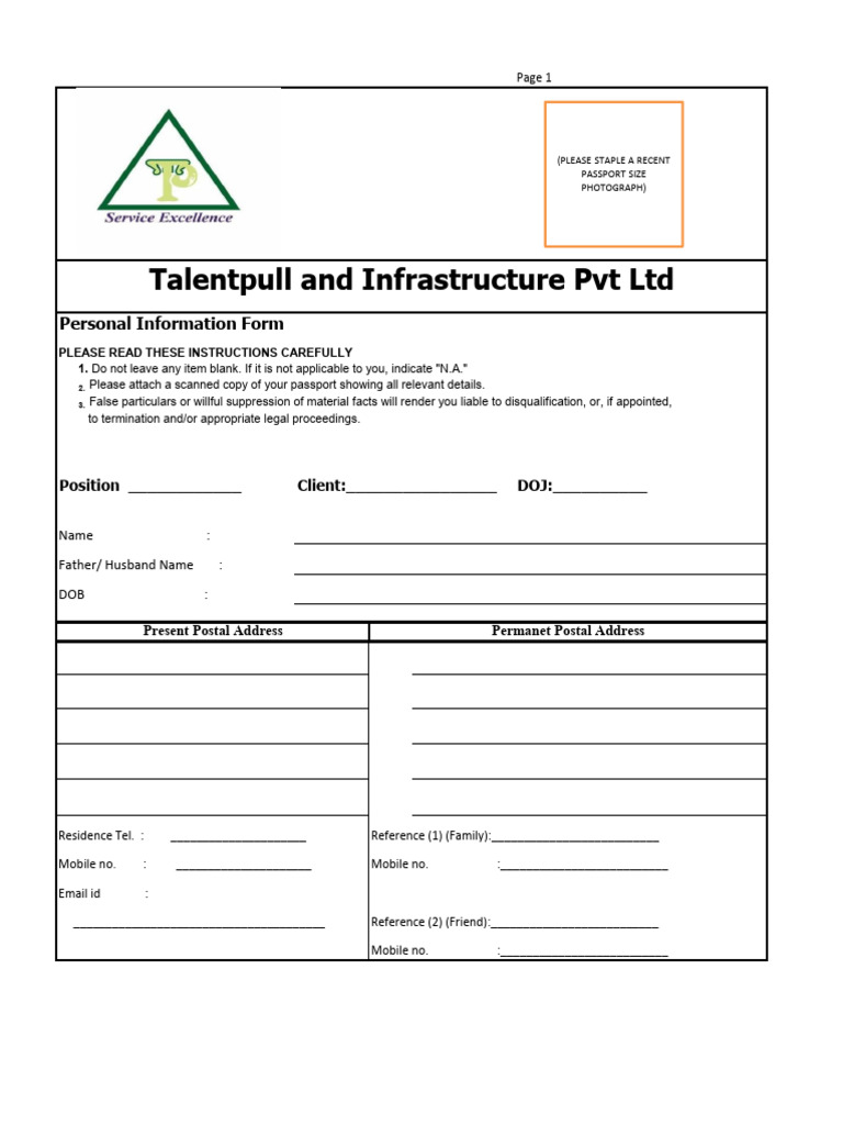 Talentpull Candidate Information Form | PDF
