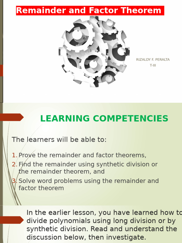 Remainder and Factor Theorem Guide | PDF