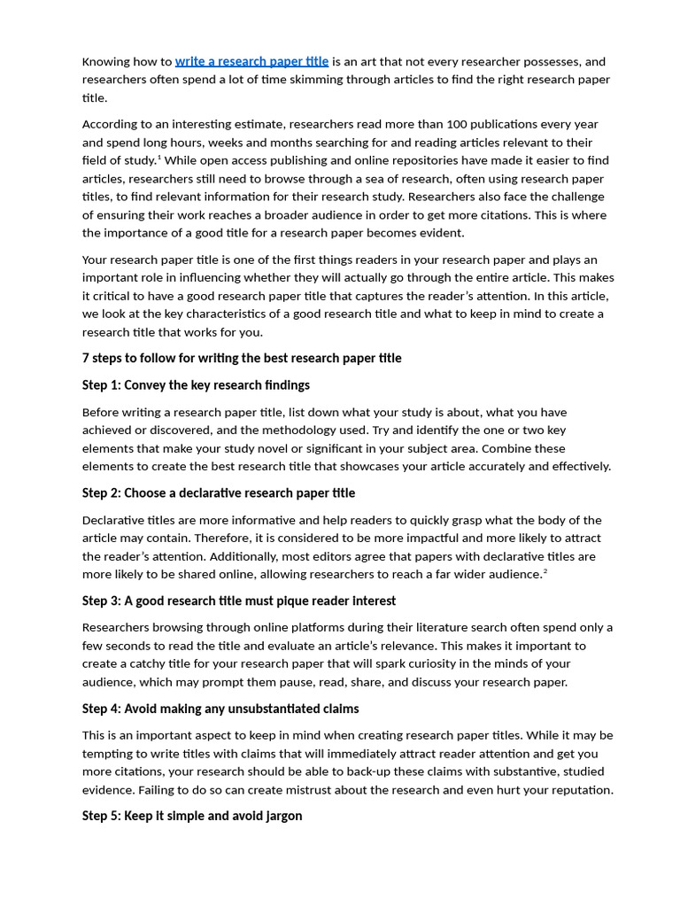 Crafting Effective Research Paper Titles | PDF | Academic Publishing ...