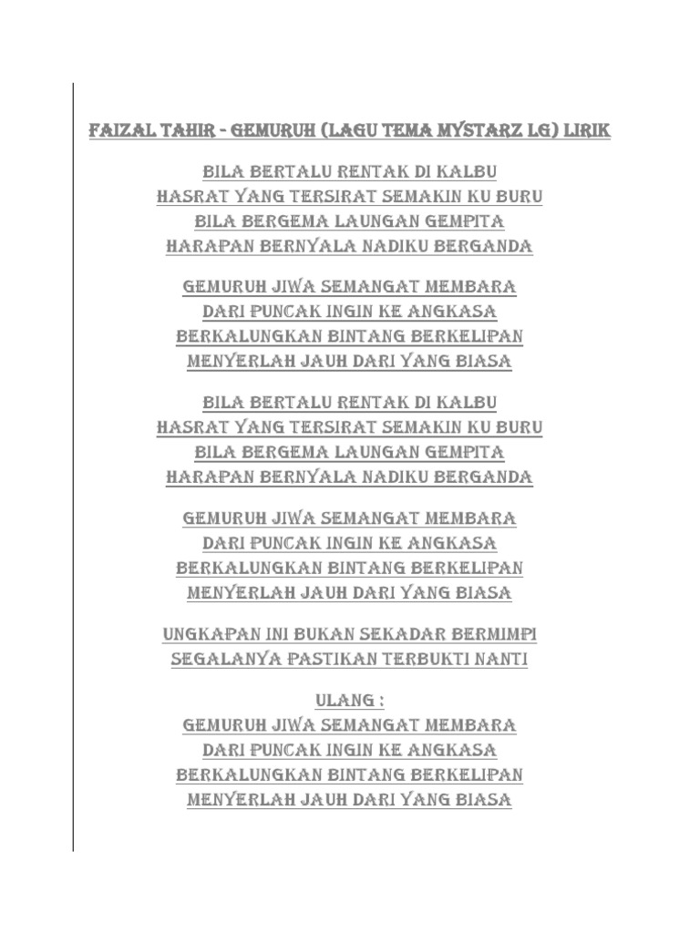 Faizal Tahir Lirik Gemuruh Pdf