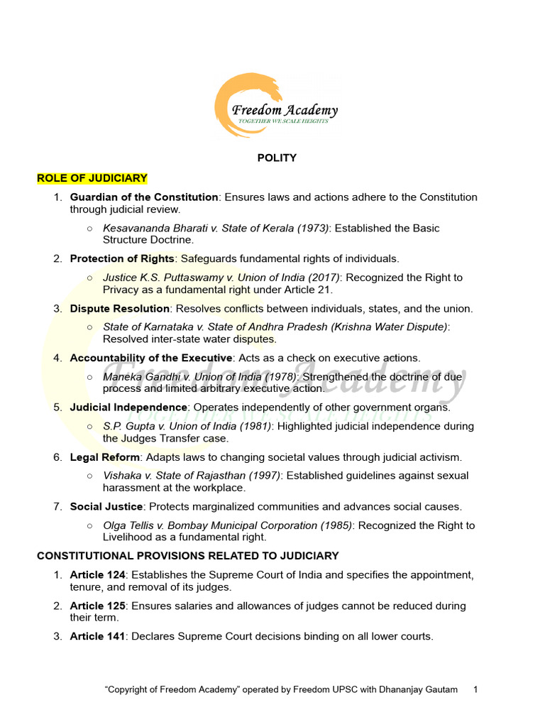 Role of Judiciary in Indian Constitution | PDF | Alternative Dispute ...