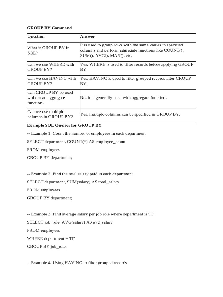 SQL GROUP BY and ORDER BY Commands | PDF | Databases | Data Management