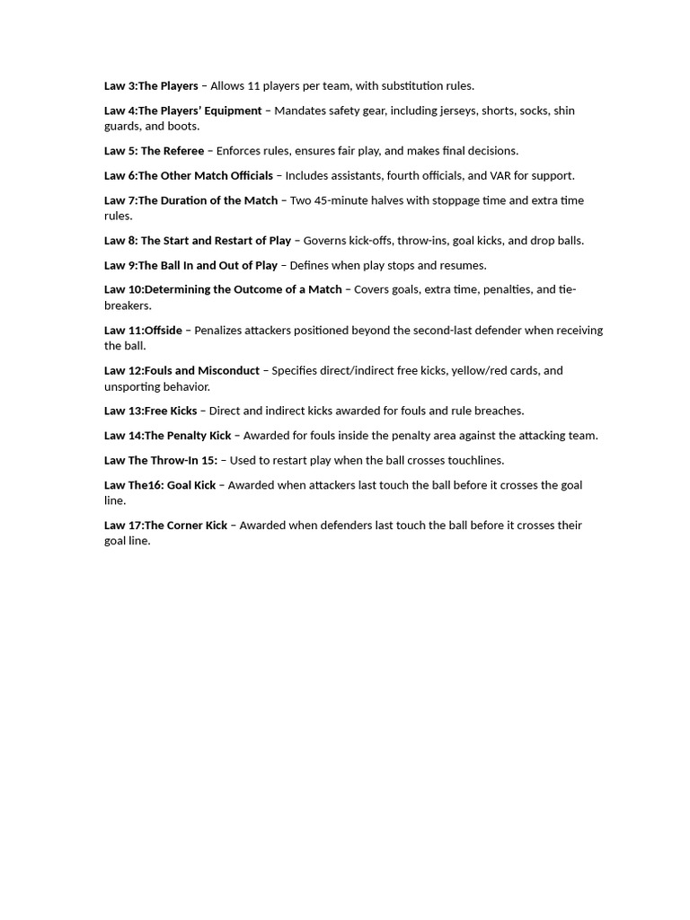 Soccer Laws: Players, Equipment, and Rules | PDF