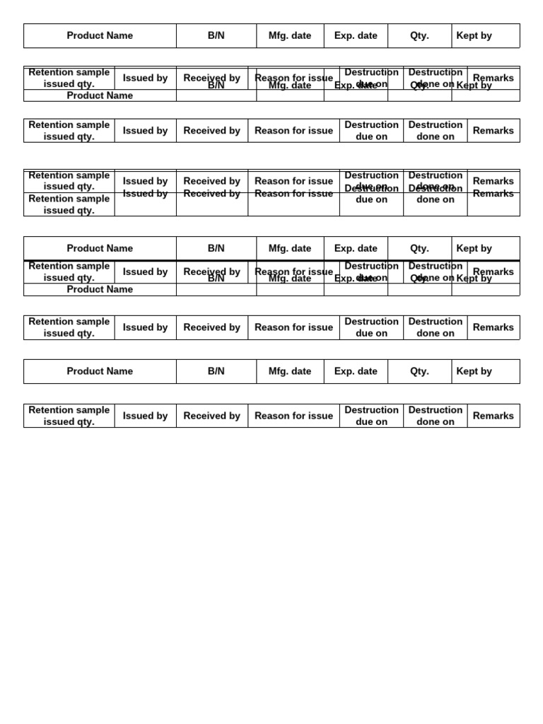 Product Retention and Destruction Log | PDF
