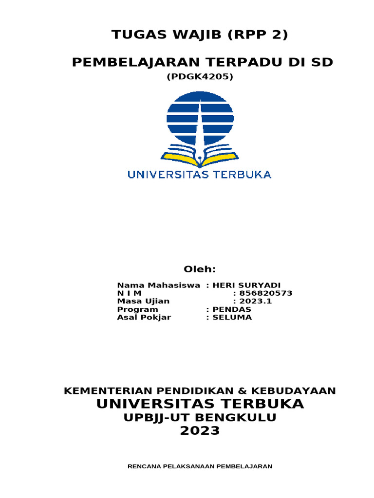 RPP 2 Tugas Mata Kuliah Pembelajaran Terpadu SD | PDF