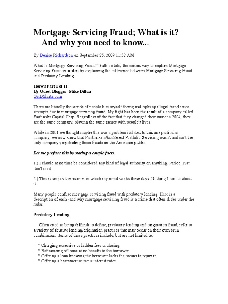 Understanding Mortgage Servicing Fraud | PDF
