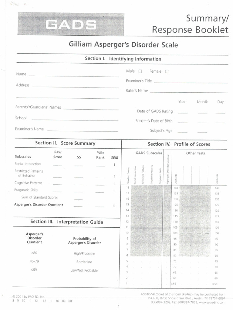 GADS-Gilliam Asperger's Disorder Scale | PDF