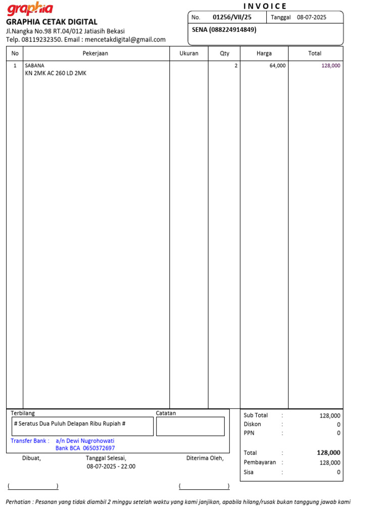 Invoice Cetak Digital Graphia 128K | PDF