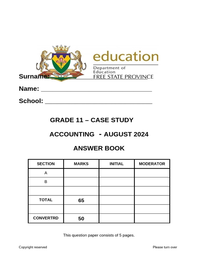Grade 11 Accounting Case Study Guide | PDF | Expense | Budget