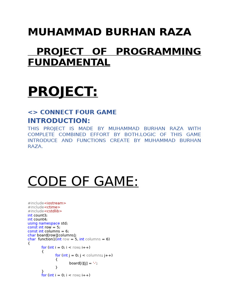 Connect Four Game Project Overview | PDF | Computer Programming ...