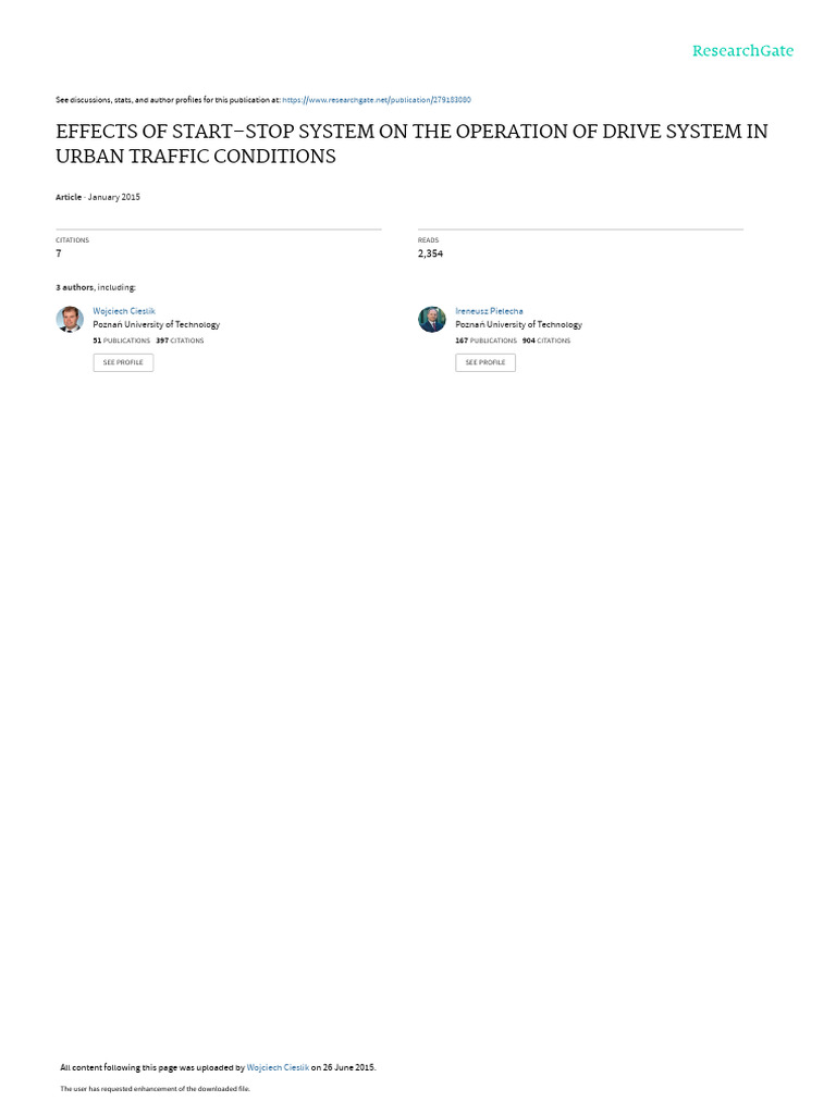 Start-Stop System Impact on Urban Driving | PDF | Engines | Automatic ...