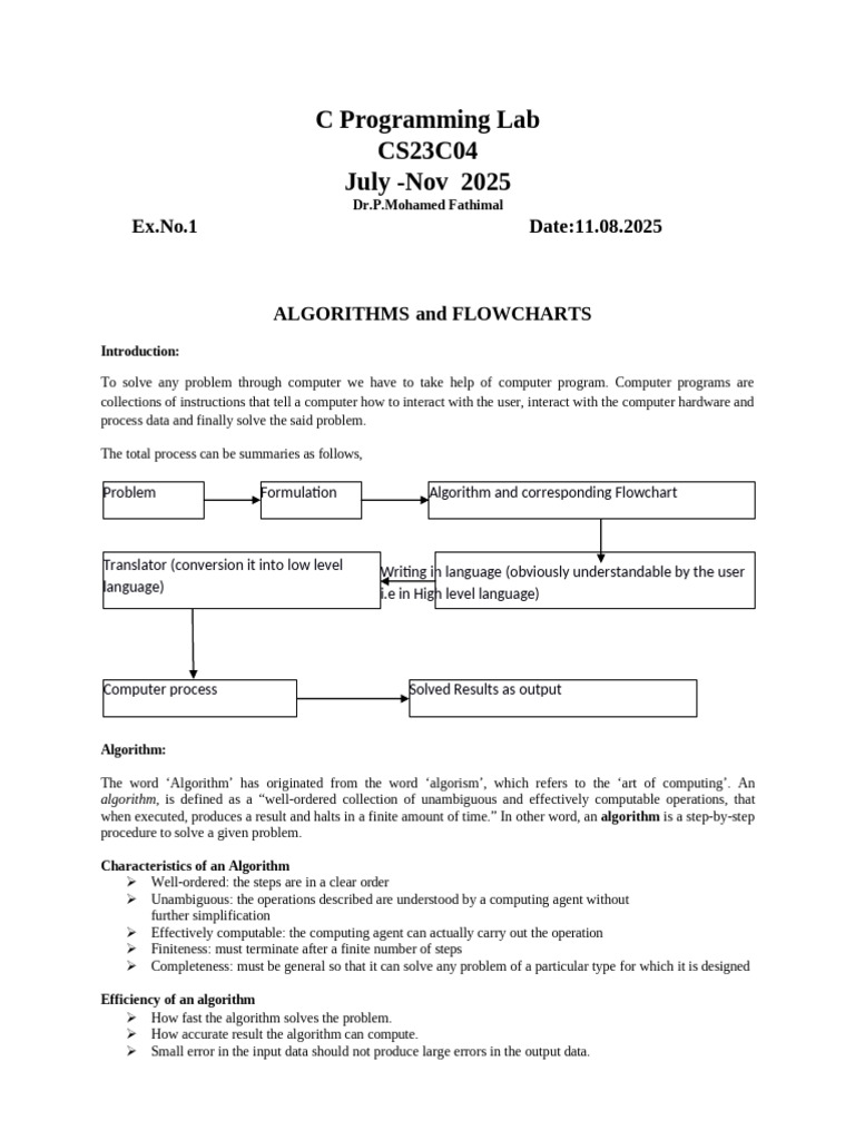 Algorithms and Flowcharts in C Programming | PDF | Algorithms | Input ...