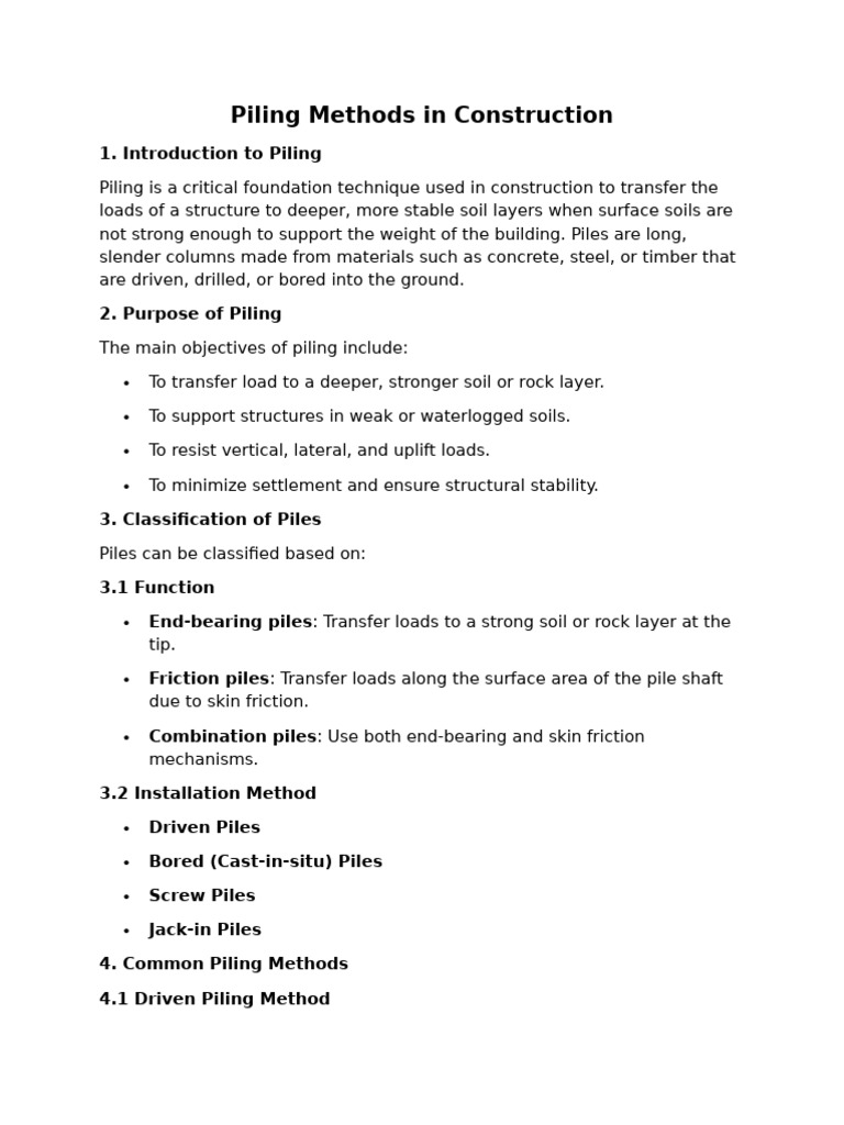 Overview of Piling Methods in Construction | PDF | Civil Engineering ...