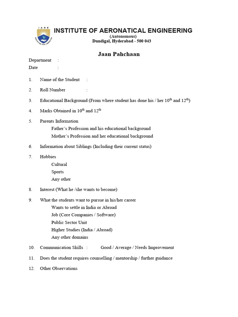 Jaan Pahchaan Principal Mentoring Form | PDF