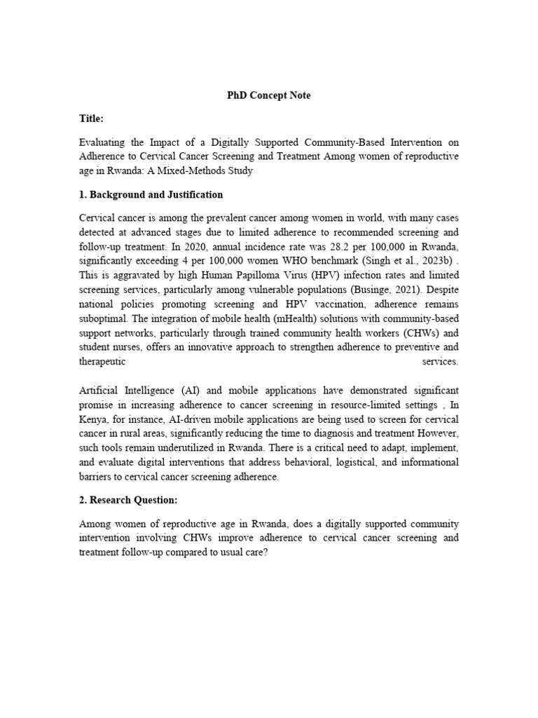 PHD Concept Note Cancer Adherence Rwanda | PDF | Cervical Cancer | Cancer