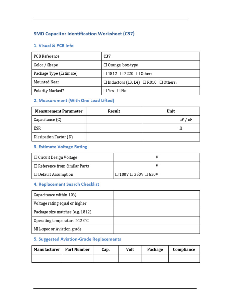 SMD Capacitor Identification Worksheet - C73 | PDF