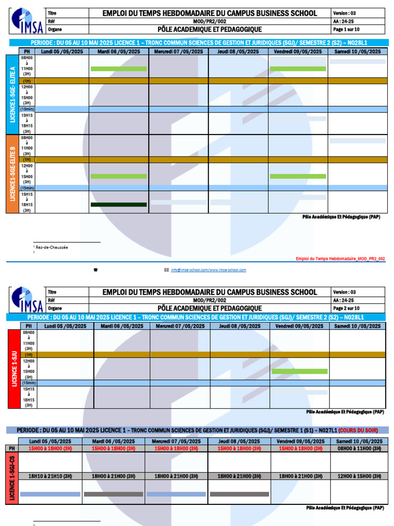 Emploi du Temps Semaine 05-10 Mai 2025 | PDF | Direction | Économie