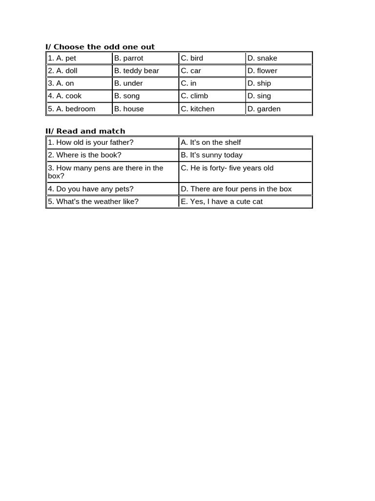 Odd One Out and Matching Questions | PDF