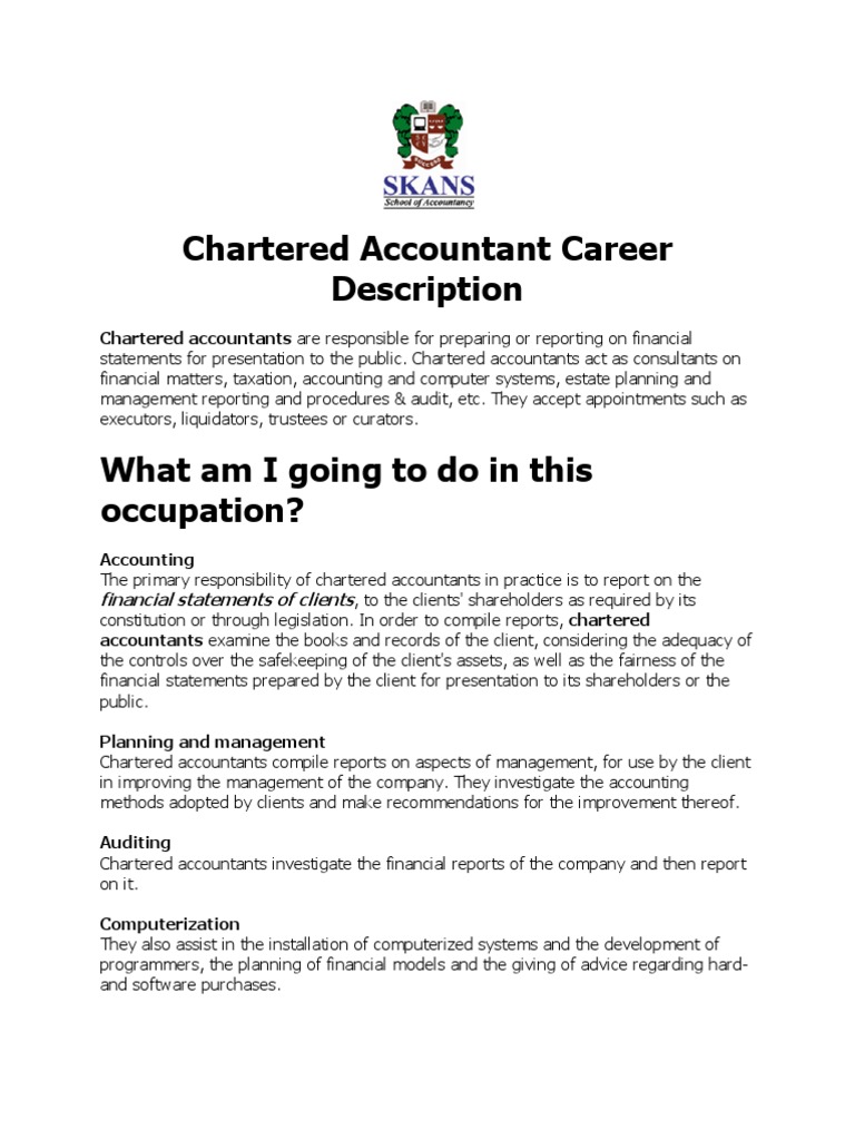 Chartered Accountant Career Description PDF Accounting Financial