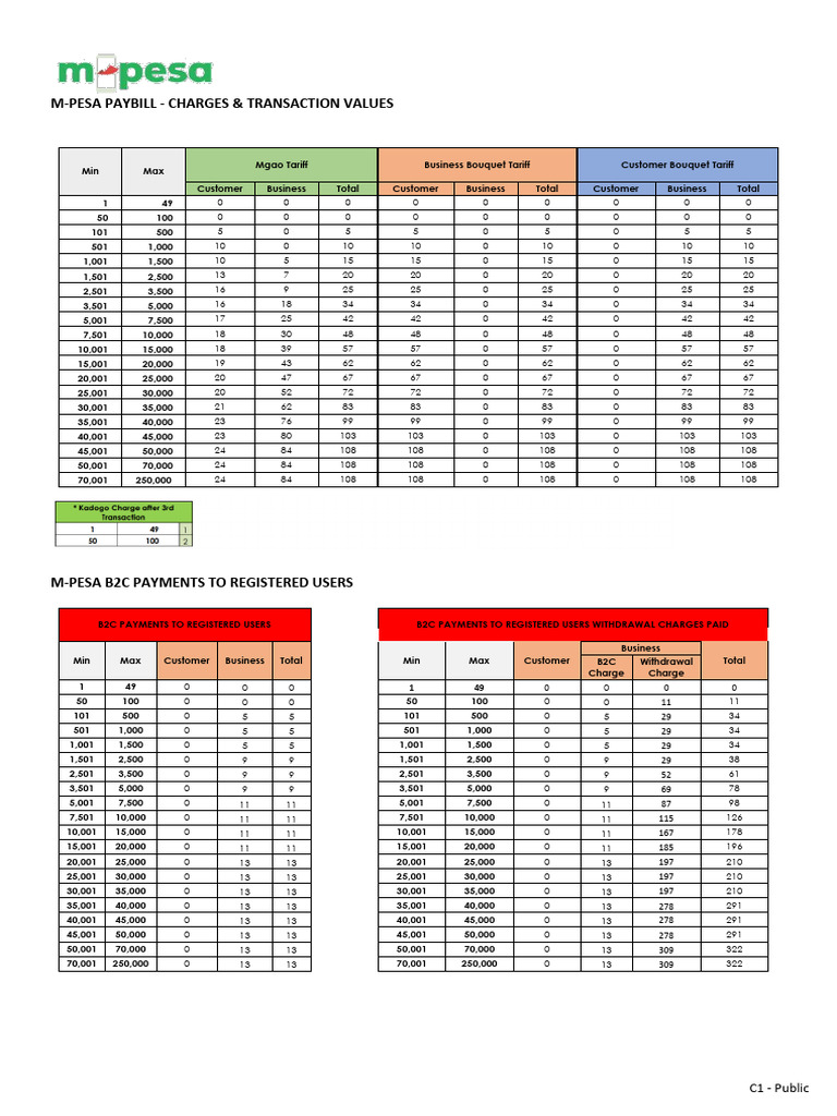 M-PESA Paybill Charges Overview | PDF | Banking Technology | Payments