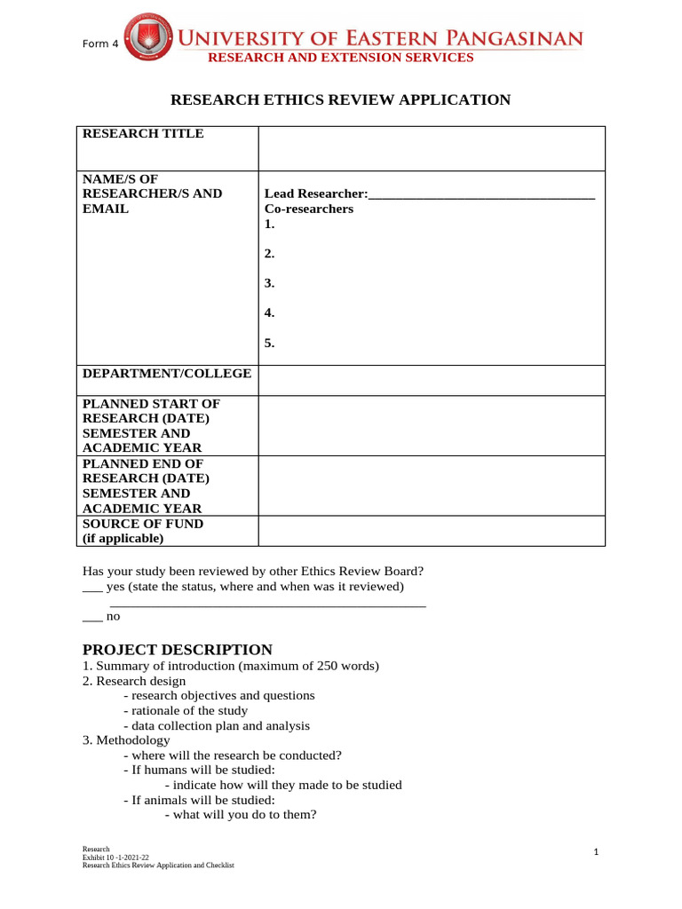 Research Ethics Review Application | PDF | Informed Consent | Consent