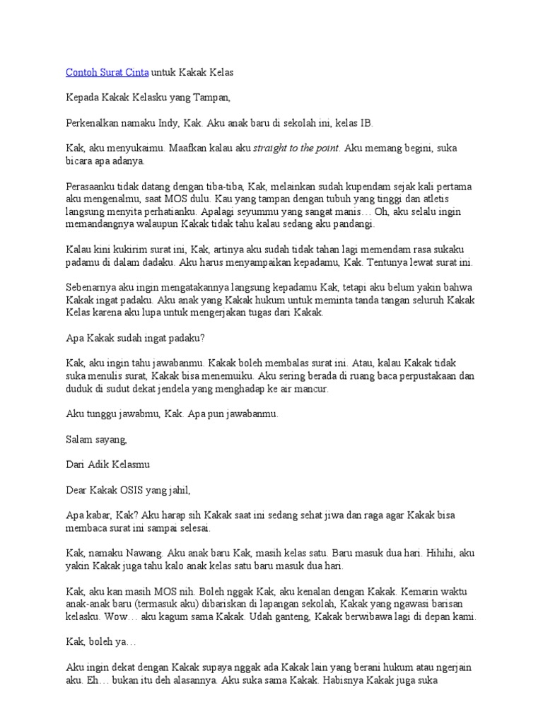 Contoh Surat Cinta Untuk Kakak Kelas