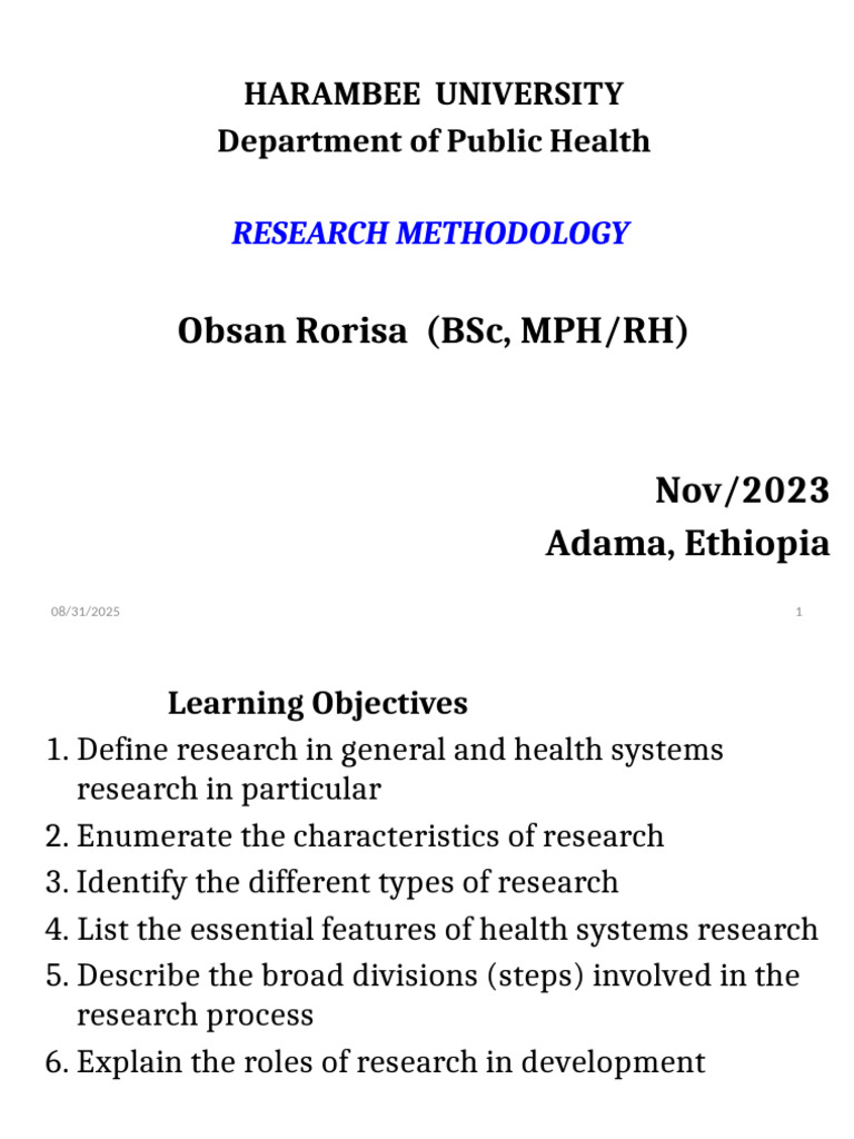 Research Methodology in Public Health | PDF | Basic Research | Methodology