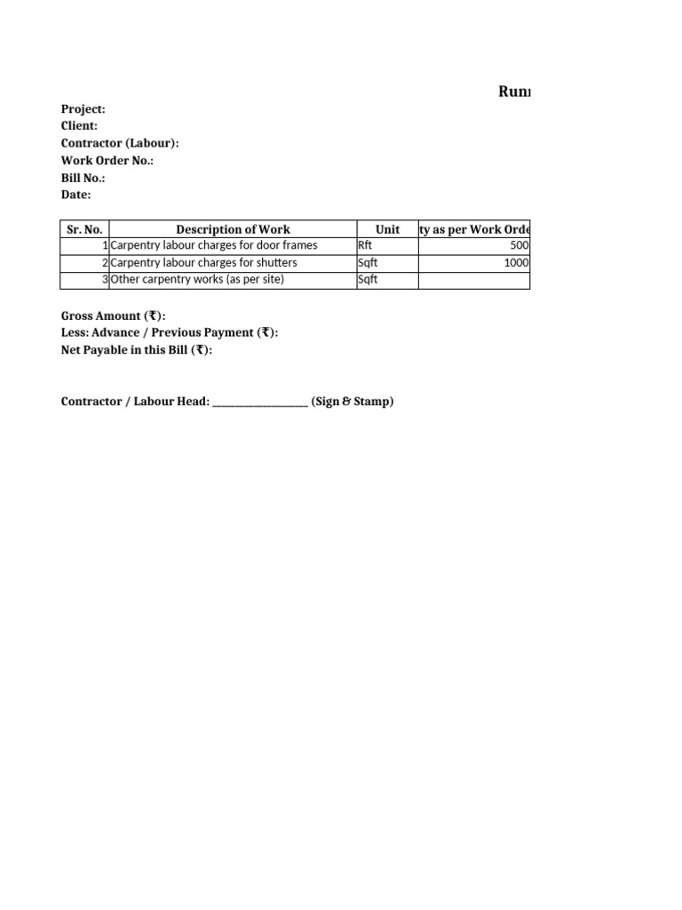 Carpentry RA Bill | PDF