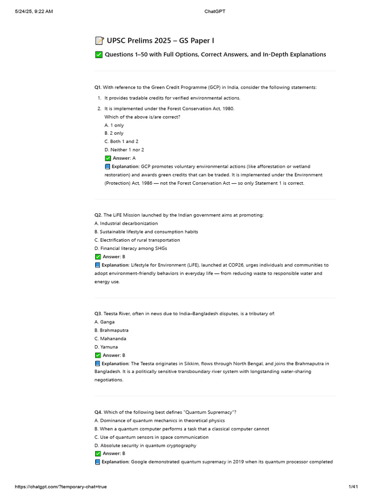UPSC Prelims 2025: GS Paper I Questions | PDF | Human Development Index ...