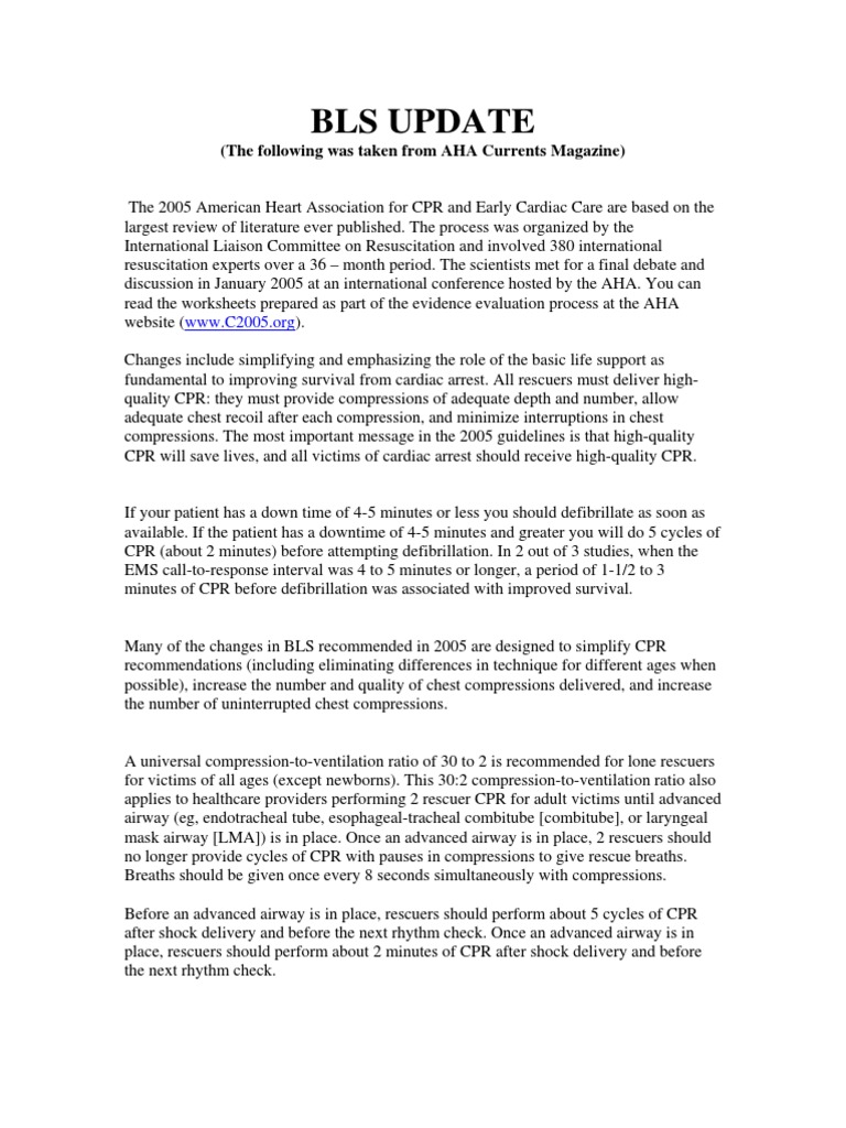 Bls Update PDF Cardiopulmonary Resuscitation Medical Specialties