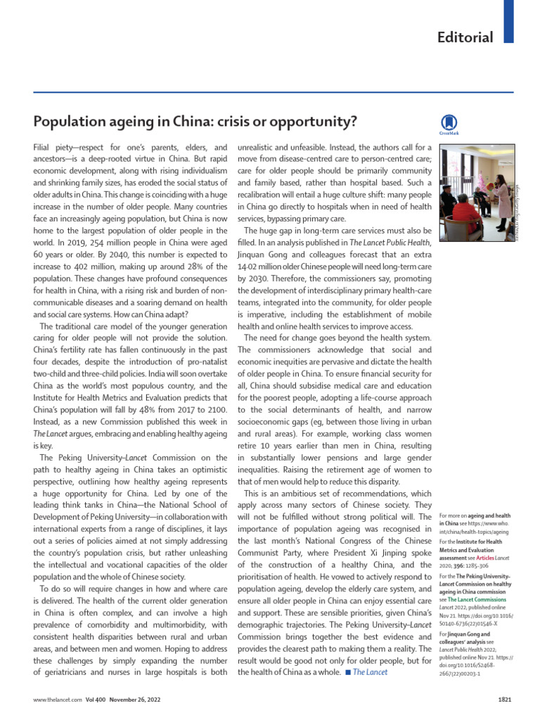 Population Ageing in China Crisis or Opportunity | PDF | China | World ...