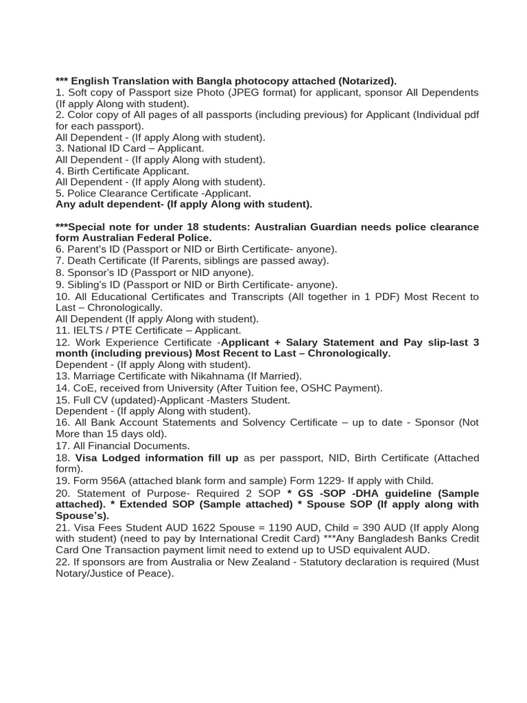 Essential Documents for Student Visa Application | PDF