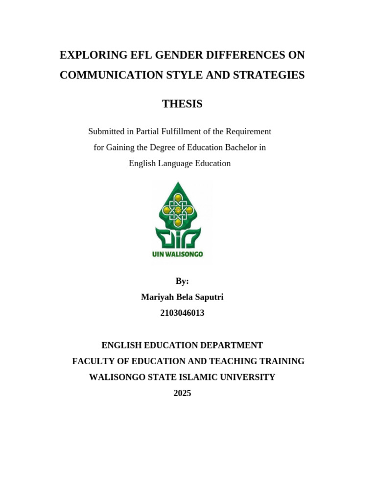 EFL Gender Differences in Communication | PDF | English As A Second Or ...