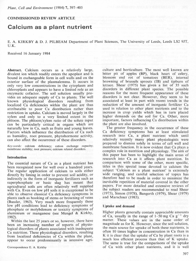 Calcium's Role in Plant Health | PDF | Plant Nutrition | Root