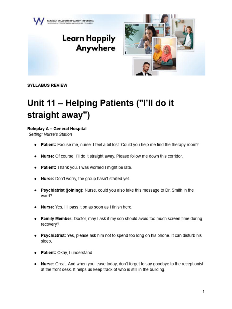 Hospital Roleplay Scenarios for Patients | PDF | Pharmacist ...