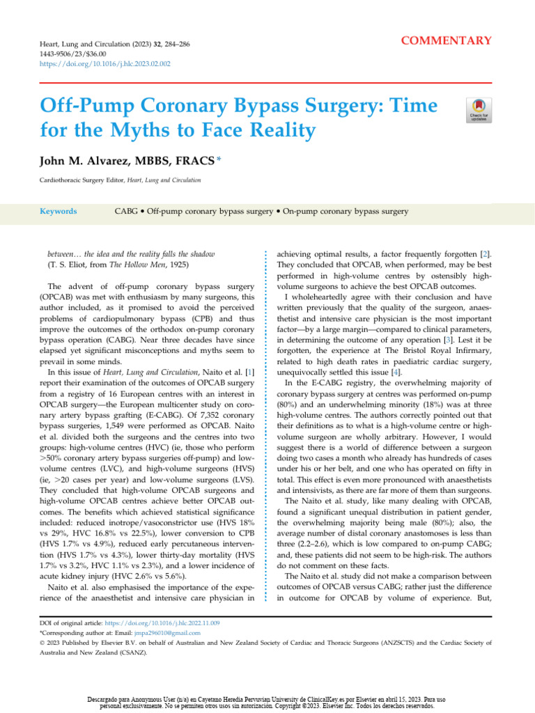Debunking OPCAB Surgery Myths | PDF | Coronary Artery Bypass Surgery ...